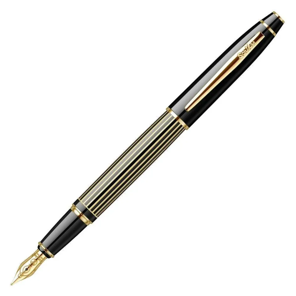 Scrikss Noble 35L Çizgi Desenli Dolma Kalem Siyah Altın
