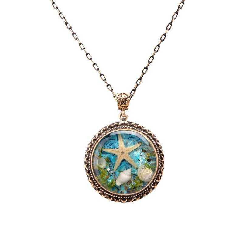 Deniz Yıldızı El İşi Otantik Reçine Kolye Cevşen