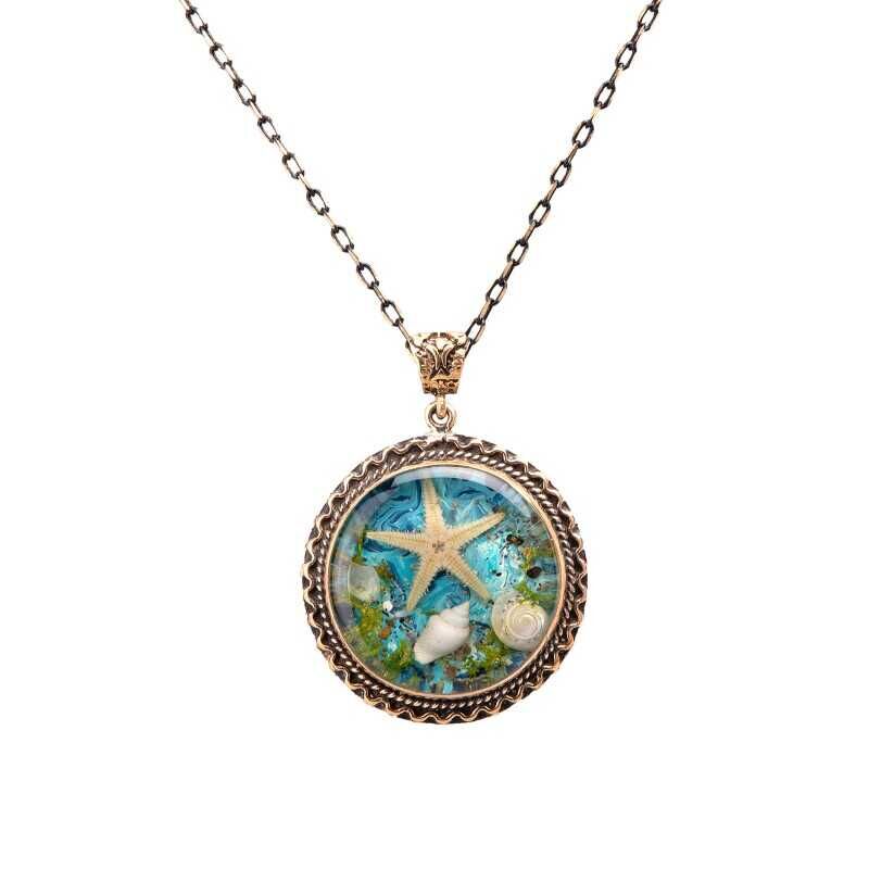 Deniz Yıldızı El İşi Otantik Reçine Kolye Cevşen