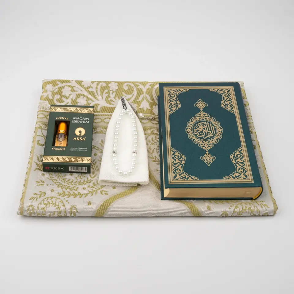 Takke + Esans + Tesbih + Seccade + Kuran Hediye Seti (Hafız Boy, Yeşil)