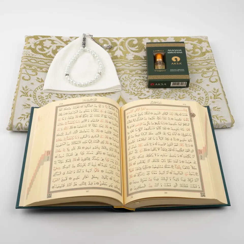 Takke + Esans + Tesbih + Seccade + Kuran Hediye Seti (Hafız Boy, Yeşil)